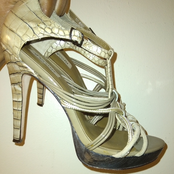 Devani Strappy Pumps with Croc Printed Heel Bone/Bone Leather Size 8.5 - Picture 4 of 5